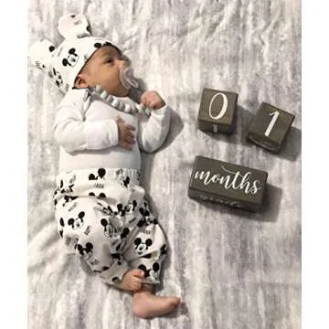 LovelySprouts Premium Solid Wood Baby Milestone Age Blocks + Gift Box | Gray Stained Natural Pine | Weeks Months Years Grade Newborn Photo Props | Pregnancy Gift and Keepsake, Month Photos
