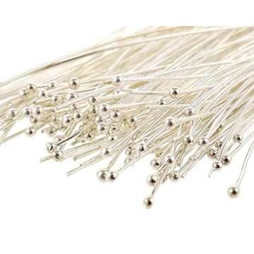 Silver Plated Quality Brass Ball Head Pins for Jewelry Making, Earrings - Hypoallergenic (50mm x 22 ...