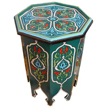 Handmade Moroccan Wood Side End Table in Vibrant Green