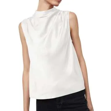 Cicy Bell Women's Mock Neck Satin Tank Top - Chic & Elegant