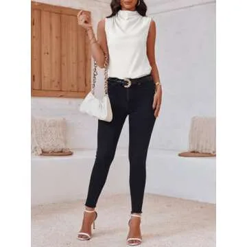 Cicy Bell Women's Mock Neck Satin Tank Top - Chic & Elegant