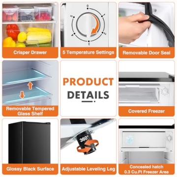 Compact Sweetcrispy Mini Fridge with Freezer - Black