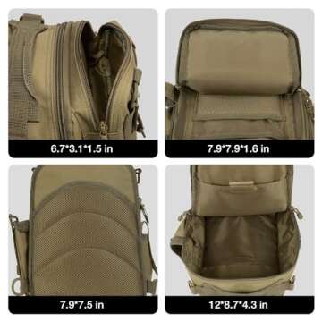 Piscifun Fishing Tackle Bag with Rod & Gear Holder, Lightweight Sling Tackle Storage Bag, Outdoor Shoulder Pack for Hiking, Hunting, Kaki