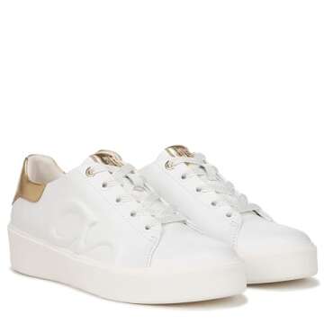 Naturalizer Women's Morrison Logo Lace-Up Fashion Casual Sneaker White/Dark Gold Leather 8.5 M