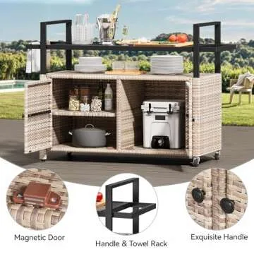 YITAHOME Outdoor Kitchen Bar Cart with Wheels and Glass