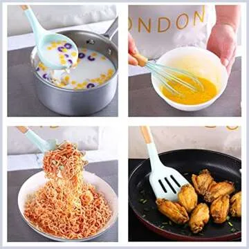 MOOCO MORNING Silicone Kitchen Utensils Set Non-Stick Cookware for Kitchen Wooden Handle Spatula Egg Beaters Kitchenware Kitchen Accessories