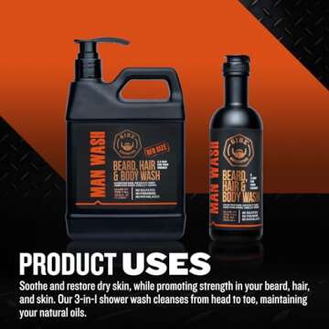GIBS Grooming 3 in 1 Body Wash for Men - Beard & Hair Moisturizing, & Cleansing Liquid Body Wash wit...