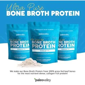 Paleovalley 100% Grass Fed Bone Broth Protein Powder - Vanilla - Rich in Collagen for Hair, Skin, Gu...