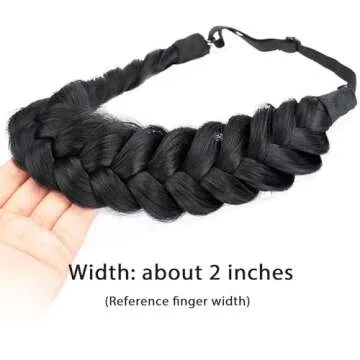 DIGUAN Messy Wide 2 Strands Synthetic Hair Braided Headband Hairpiece Women Girl Beauty accessory, 62g/2.1 oz (Black)