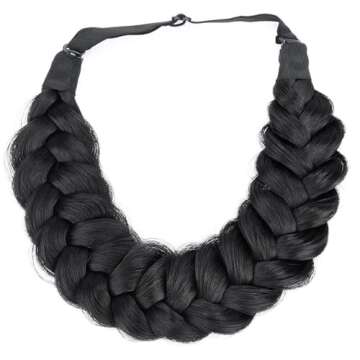DIGUAN Messy Wide 2 Strands Synthetic Hair Braided Headband Hairpiece Women Girl Beauty accessory, 62g/2.1 oz (Black)