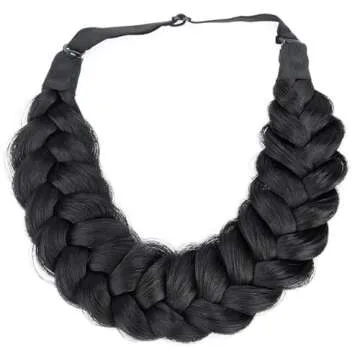 DIGUAN Messy Wide 2 Strands Synthetic Hair Braided Headband Hairpiece Women Girl Beauty accessory, 62g/2.1 oz (Black)