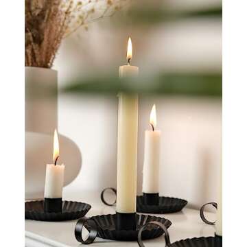DN DECONATION Candlestick Candle Holders, Black Metal Candle Stick Holders for Taper Candlesticks, Farmhouse Candle Holders, Small Iron Candle Holders with Handle, Set of 3