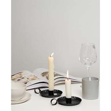 DN DECONATION Candlestick Candle Holders, Black Metal Candle Stick Holders for Taper Candlesticks, Farmhouse Candle Holders, Small Iron Candle Holders with Handle, Set of 3