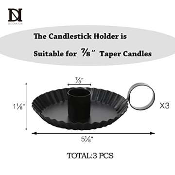 DN DECONATION Candlestick Candle Holders, Black Metal Candle Stick Holders for Taper Candlesticks, Farmhouse Candle Holders, Small Iron Candle Holders with Handle, Set of 3