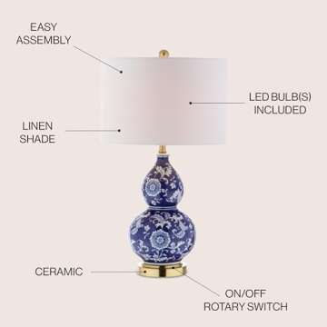 JONATHAN Y JYL3003A Lee 27" Ceramic Chinoiserie LED Table Lamp Traditional Bedside Desk Nightstand L...
