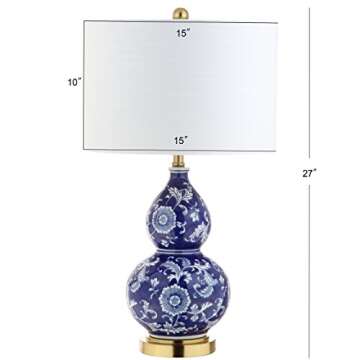 JONATHAN Y JYL3003A Lee 27" Ceramic Chinoiserie LED Table Lamp Traditional Bedside Desk Nightstand Lamp for Bedroom Living Room Office College Bookcase LED Bulb Included, Blue/White