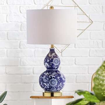 JONATHAN Y JYL3003A Lee 27" Ceramic Chinoiserie LED Table Lamp Traditional Bedside Desk Nightstand Lamp for Bedroom Living Room Office College Bookcase LED Bulb Included, Blue/White