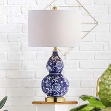 JONATHAN Y JYL3003A Lee 27" Ceramic Chinoiserie LED Table Lamp Traditional Bedside Desk Nightstand Lamp for Bedroom Living Room Office College Bookcase LED Bulb Included, Blue/White