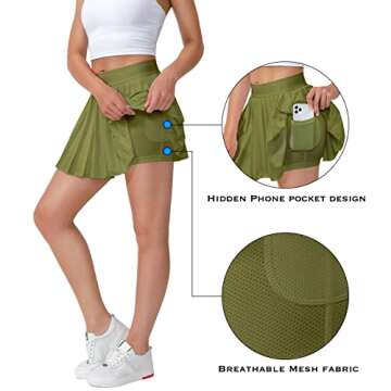 Eleloveph Women's Pleated Tennis Skirt - Olive Green