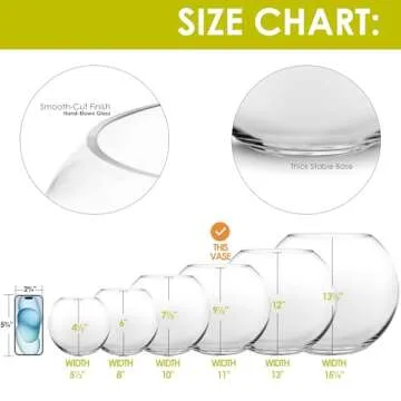 CYS EXCEL Large Glass Bubble Bowl (H-9.5" W-11", Approx. 3 Gal.) | Multiple Size Choices Fish Bowl Vase | Glass Round Bowl Terrarium | Globe Flower Vase Centerpiece