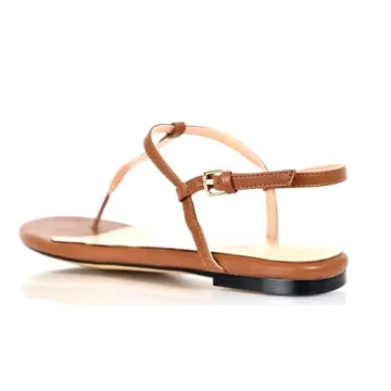 Peculiarity Footwear - Tan Flat-Bottom Thong Sandals - Gaea - Size 14