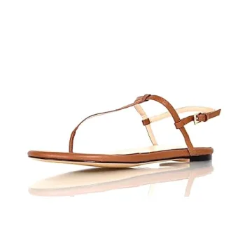 Peculiarity Footwear - Tan Flat-Bottom Thong Sandals - Gaea - Size 14