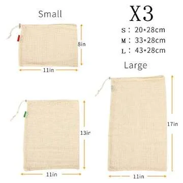 Westmell Reusable Produce Bags, Natural Cotton Mesh | Biodegradable | Recyclable Packaging | Machine Washable | Durable | Double-Stitched Seams | Tare Weight on Label | Set of 9 (Small-Medium-Large)