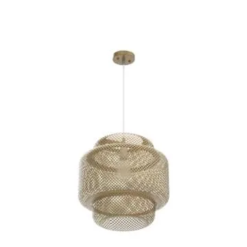 Karjearl Bamboo Pendant Light - Boho Basket Chandelier Handmade Woven Pendant Light, Natural Wicker Rattan Hanging Chandelier for Kitchen Island Dining Room Living Room Porch