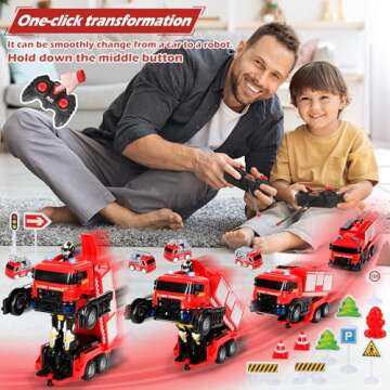 Remote Control Fire Truck for Boys, RC Fire Truck Toy Set with 4Pcs Mini Firetrucks. Rescue Truck Wi...