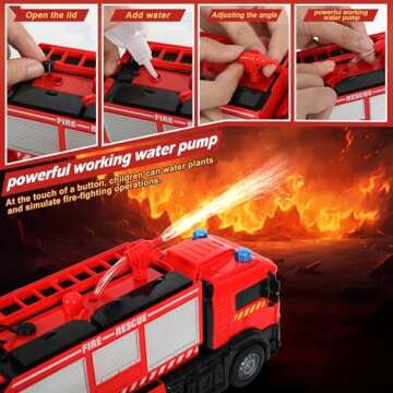 Remote Control Fire Truck for Boys, RC Fire Truck Toy Set with 4Pcs Mini Firetrucks. Rescue Truck With Flashing Lights and Siren Sounds. Christmas, New Year and Birthday Gifts For Kids and Toodlers