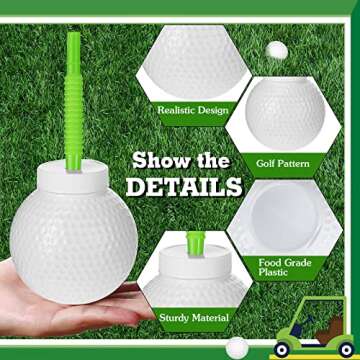 Sawysine 12 Set Golf Ball Cups with Straws and Lids, 10 oz Plastic Reusable Golf Party Cups Bulk for...
