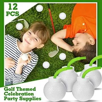 Sawysine 12 Set Golf Ball Cups with Straws and Lids, 10 oz Plastic Reusable Golf Party Cups Bulk for Kids Birthday Theme Party Golf Party Supplies
