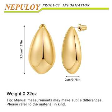NEPULOY Waterdrop Earrings for Women Gold Dangle Earrings Statement Earrings Fashion Jewelry