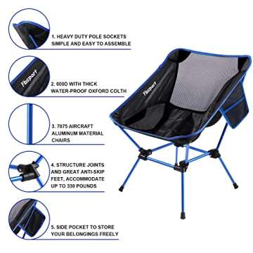 FBSPORT 2 Pack Portable Camping Chairs Lightweight Backpacking Chair Compact & Heavy Duty for Camp, Backpack, Hiking, Beach, Picnic, with Carry Bag
