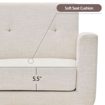 HUIMO 58" Loveseat Sofa for Living Room, Comfy Couch with Button Tufted, Mid Century Modern Loveseat, Small Couch for Office, Bedroom and Apartment(Ivory)