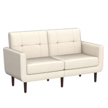 HUIMO 58" Loveseat Sofa for Living Room, Comfy Couch with Button Tufted, Mid Century Modern Loveseat, Small Couch for Office, Bedroom and Apartment(Ivory)