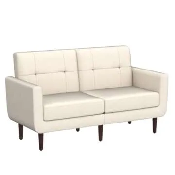 HUIMO 58" Loveseat Sofa for Living Room, Comfy Couch with Button Tufted, Mid Century Modern Loveseat, Small Couch for Office, Bedroom and Apartment(Ivory)