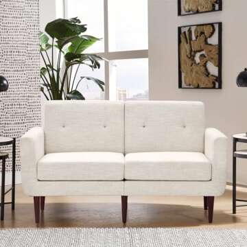HUIMO 58" Loveseat Sofa for Living Room, Comfy Couch with Button Tufted, Mid Century Modern Loveseat, Small Couch for Office, Bedroom and Apartment(Ivory)