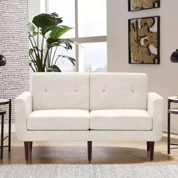 HUIMO 58" Loveseat Sofa for Living Room, Comfy Couch with Button Tufted, Mid Century Modern Loveseat, Small Couch for Office, Bedroom and Apartment(Ivory)
