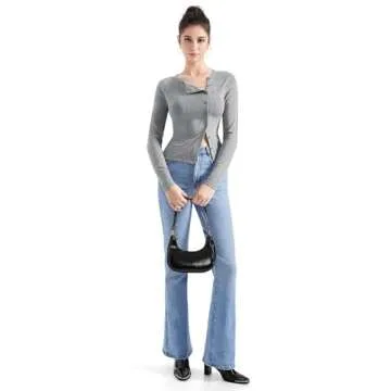 SUUKSESS Women Button Down Ribbed Modal Tops Long Sleeve Fall Fitted Going Out Shirt (Grey, S)