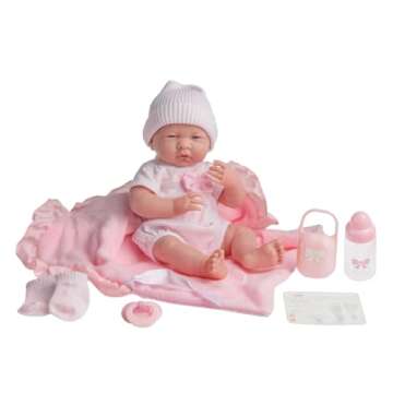 15.5" Realistic Soft Body La Newborn Doll | JC Toys - Berenguer Boutique | 8 Piece Gift Set with Bot...