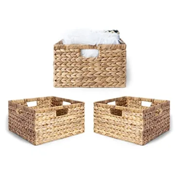 Eco-Friendly Natural Water Hyacinth Woven Storage Baskets - Set of 3