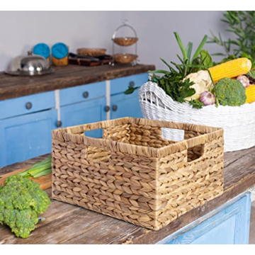 Natural Water Hyacinth Woven Storage Baskets Set of 3