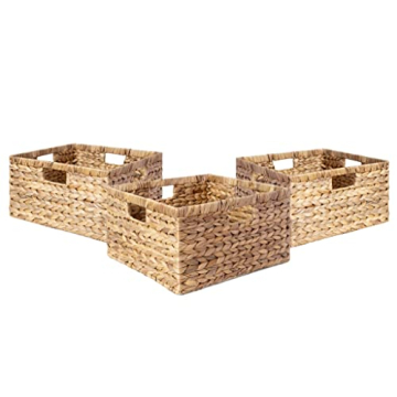 Natural Water Hyacinth Woven Storage Baskets Set of 3