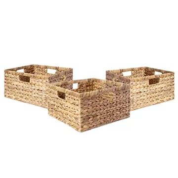 Natural Water Hyacinth Woven Storage Baskets Set of 3