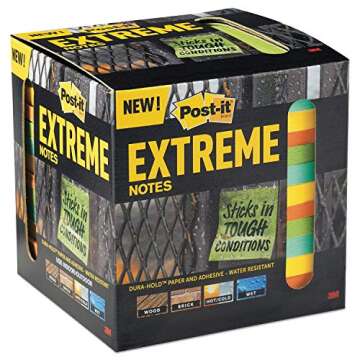 Post-it Extreme Notes, Stop Re-Work on The Job, Works in 0-120 Degrees Fahrenheit, 100X The Holding Power, Green, Orange, Mint, Yellow, 3 in x 3 in, 12 Pads/Pack, 45 Sheets/Pad (EXTRM33-12TRYX)