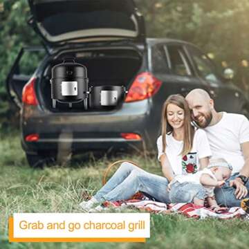 SUNLIFER Portable Charcoal BBQ Grill: Outdoor Small Charcoal Grills with Meat Smoker Combo for Backy...