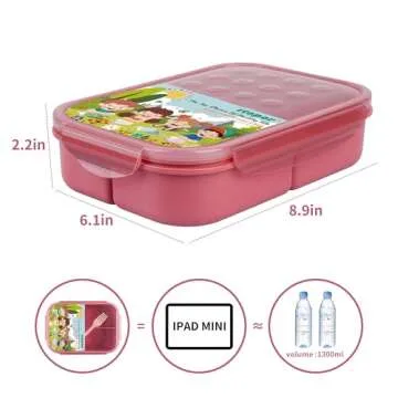 Itopor® Ideal Leak-Proof Bento Box for Kids,Wheat Fiber Material Lunch Box Kids,BPA-Free Lunch Containers with Utensils,Microwave & Dishwasher Safe Bento Box Adult (Pink 1300ml)
