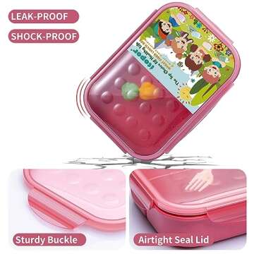 Itopor® Ideal Leak-Proof Bento Box for Kids,Wheat Fiber Material Lunch Box Kids,BPA-Free Lunch Containers with Utensils,Microwave & Dishwasher Safe Bento Box Adult (Pink 1300ml)