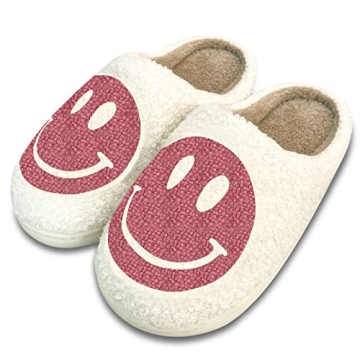 YJJY Smile Face Slippers for Women - Retro Soft Plush Cozy Slip-on Slippers with Anti-Skid Sole